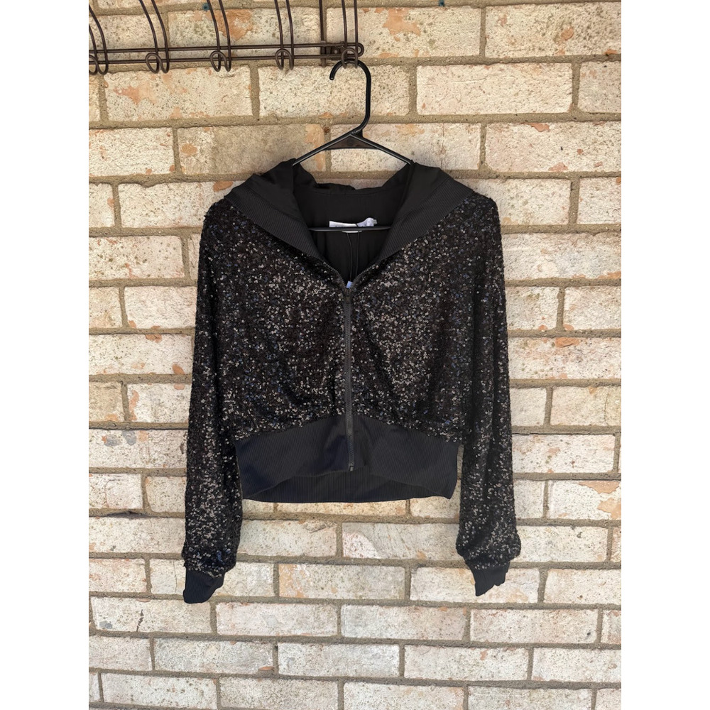 Susanna Monaco Women’s Black Sequin Hoodie Jacket Size Large NWT
